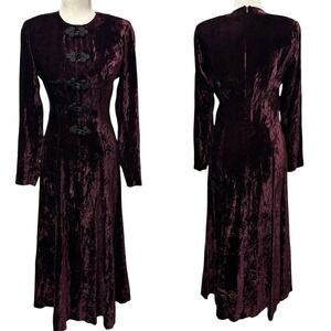 Vintage 90s Y2K Velour Velvet Maxi Dress Sz 4 Whimsygoth Fairy Grunge Purple Egd